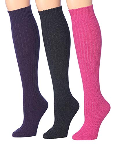 Tipi Toe Women's 3 Pairs Ribbed Cable Knee High Wool-Blend Boot WiNTER Socks, (sock size 9-11) Fits shoe size 6-9, WK02-A