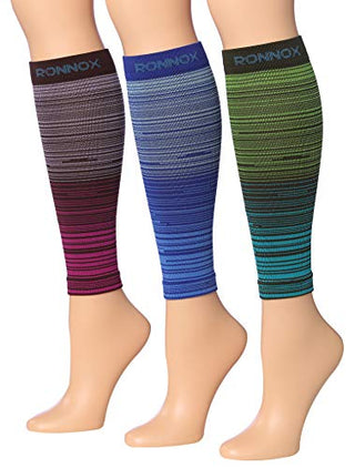 Ronnox Women's 3-Pairs Bright Colored Calf Compression Tube Sleeves (16-20 mmHg / 12-14 mmHg Great for Athletic & Medical Use CP17-L