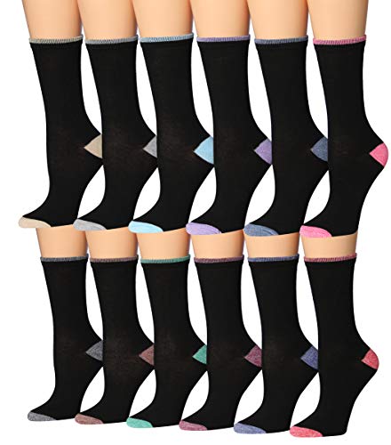 Tipi Toe Women's 12 Pairs Colorful Patterned Crew Socks (PWC73-AB