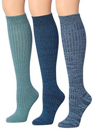 Tipi Toe Women's 3-Pairs Ribbed Cable Knee High Wool-Blend Boot Socks, (sock size 9-11) Fits shoe size 6-9, WK02-C