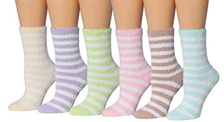 Tipi Toe Women's 6-Pairs Cozy Microfiber Anti-Skid Soft Fuzzy Crew Socks FZ31-6