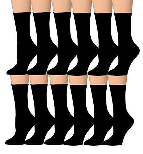 Tipi Toe Women's 12-Pairs Lightweight Solid Colored Crew Socks (Fits shoe 6-12 (sock size 10-13), Black)
