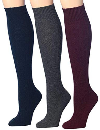 Tipi Toe Women's 3-Pairs Ragg Marled Argyle Knee High Wool-Blend Boot Socks, (sock size 9-11) Fits shoe size 6-9, WK01-B