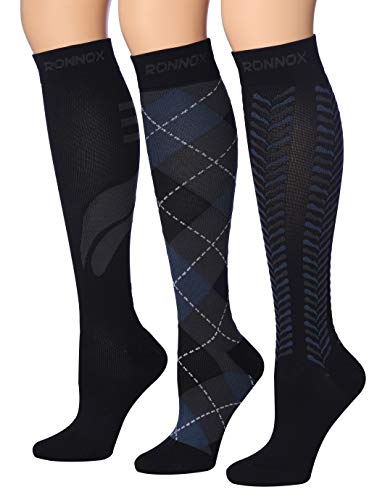 Ronnox Compression Socks for Men & Women Colorful Patterned Knee High Socks (16-20 mmHg / 12-14 mmHg) 3-Pairs CP09