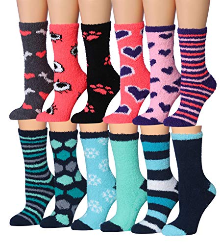 Tipi Toe Women's 12-Pairs Soft Fuzzy Anti-Skid Crew Socks FZ08-23