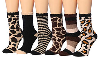 Tipi Toe Women's 6-Pairs Cozy Microfiber Anti-Skid Soft Fuzzy Crew Socks FZ26-6