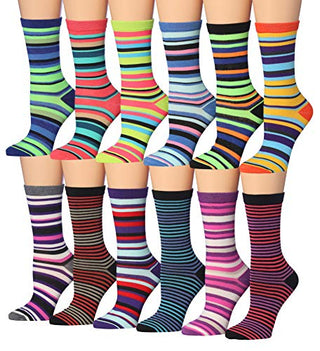 Tipi Toe Women's 12 Pairs Colorful Patterned Crew Socks WC85-AB