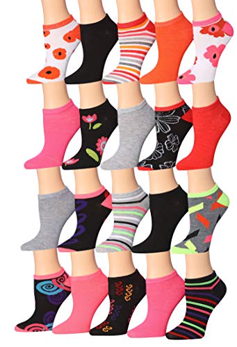 Tipi Toe Women's 20 Pairs Colorful Patterned Low Cut/No Show Socks NS165-167