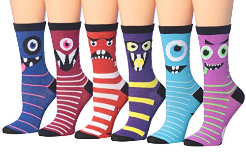 Tipi Toe Women's 6-Pairs Colorful Funky Patterned Crew Dress Socks (WC81-A)