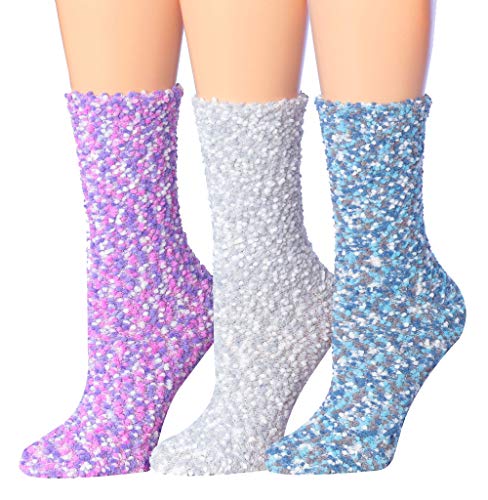 Tipi Toe Women's 3-Pairs Cozy Microfiber Anti-Skid Soft Fuzzy Crew Socks FZ19-A
