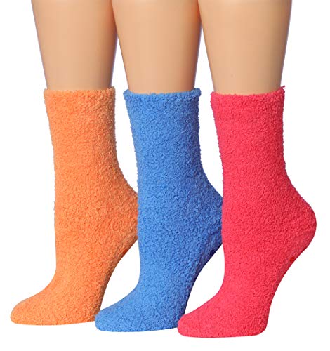 Tipi Toe Women's 3-Pairs Cozy Microfiber Anti-Skid Soft Fuzzy Crew Socks FZ32-A