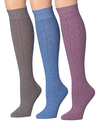 Tipi Toe Women's 3-Pairs Ragg Marled Argyle Knee High Wool-Blend Boot Socks, (sock size 9-11) Fits shoe size 6-9, WK01-C