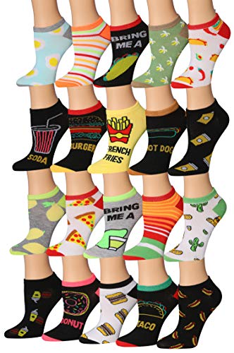 Tipi Toe Women's 20 Pairs Colorful Patterned Low Cut/No Show Socks NS188-AB