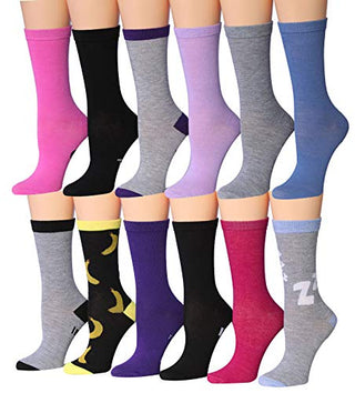 Tipi Toe Women's 12 Pairs Colorful Patterned Crew Socks (Shoe Size: 5-9, If You Can Read This Bring Me)
