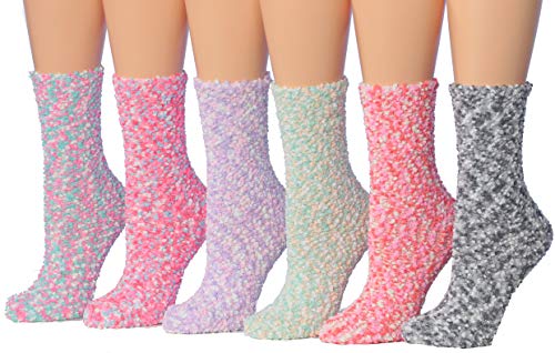 Tipi Toe Women's 6-Pairs Cozy Microfiber Anti-Skid Soft Fuzzy Crew Socks FZ20-6-N1