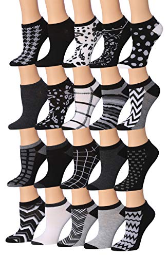 Tipi Toe Women's 20 Pairs Colorful Patterned Low Cut/No Show Socks WL04-AB