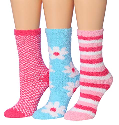 Tipi Toe Women's 3-Pairs Funky Colorful Premium Soft Warm Microfiber Winter Soft Fuzzy Crew Socks, (Sock Size 9-11) Fits Shoe Size 6-9, FZ05-A