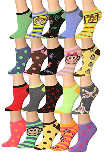 Tipi Toe Women's 20 Pairs Colorful Patterned Low Cut/No Show Socks NS198-AB