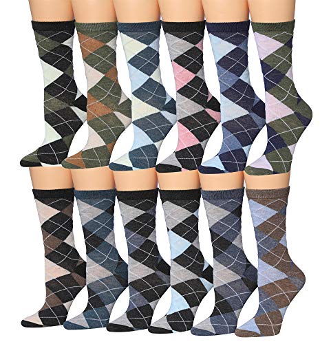 Tipi Toe Women's 12 Pairs Colorful Patterned Crew Socks WC100-AB