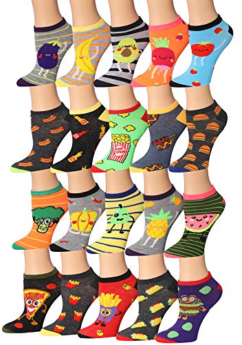 Tipi Toe Women's 20 Pairs Colorful Patterned Low Cut/No Show Socks WL37-AB