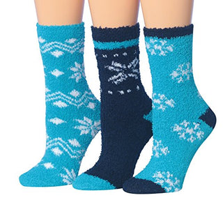 Tipi Toe Women's 3-Pair Snoflake Cozy Winter Sockd Anti-Skid Soft Fuzzy Crew Home Slipper Socks, (sock size 9-11) Fits shoe size 6-9, FZ15-A