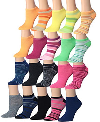 Tipi Toe Women's 20 Pairs Colorful Patterned Low Cut/No Show Socks NS56-67
