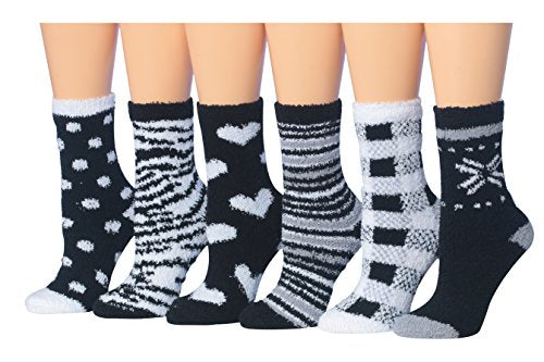 Tipi Toe Women's 6-Pairs Cozy Microfiber Anti-Skid Soft Fuzzy Crew Socks FZ16-6