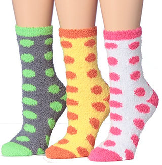 Tipi Toe Women's 3-Pairs Patterned Or Solid Anti-Skid Soft Fuzzy Crew Socks, (sock size 9-11) Fits shoe size 6-9, FZ14-B