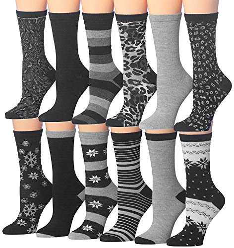 Tipi Toe Women's 12 Pairs Colorful Patterned Crew Socks (WC76-AB)