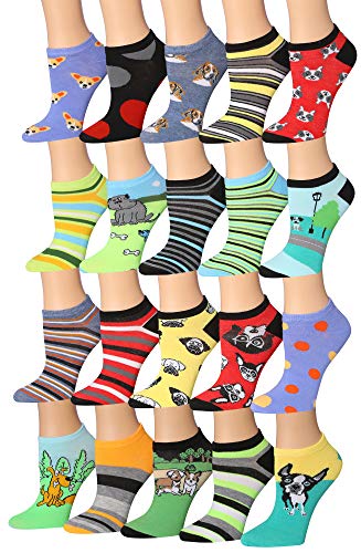 Tipi Toe Women's 20 Pairs Colorful Patterned Low Cut/No Show Socks NS197-AB