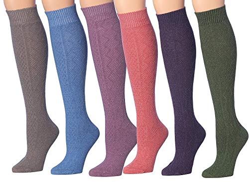 Tipi Toe Women's 6 Pairs Ragg Marled Ribbed Mid-Calf High Wool-Blend Boot Socks WK01-CD