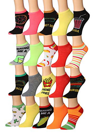 Tipi Toe Women's 20 Pairs Colorful Patterned Low Cut/No Show Socks WL31-AB