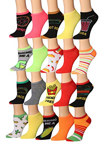 Tipi Toe Women's 20 Pairs Colorful Patterned Low Cut/No Show Socks WL31-AB