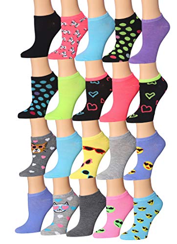 Tipi Toe Women's 20 Pairs Colorful Patterned Low Cut/No Show Socks NS155-159