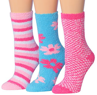 Tipi Toe Women's 3-Pairs Cozy Microfiber Anti-Skid Soft Fuzzy Crew Socks FZ22-A