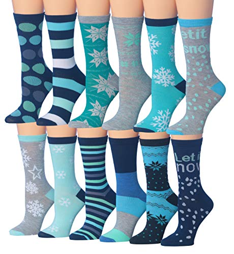 Tipi Toe Women's 12 Pairs Colorful Patterned Crew Socks (WC70-AB)