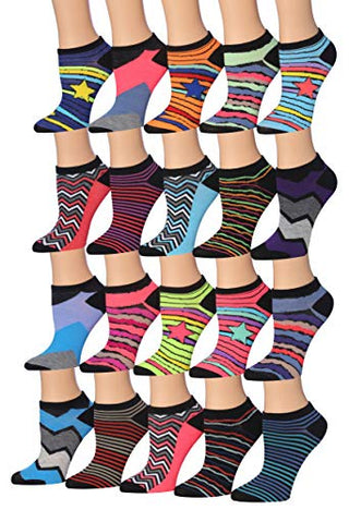 Tipi Toe Women's 20 Pairs Colorful Patterned Low Cut/No Show Socks WL26-AB