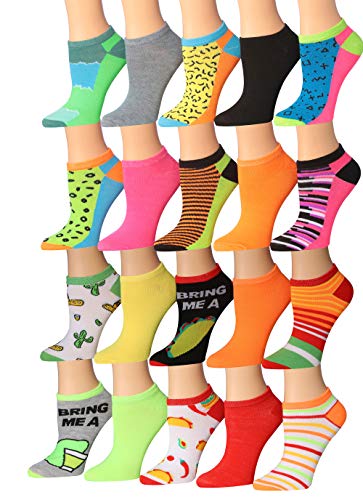 Tipi Toe Women's 20 Pairs Colorful Patterned Low Cut/No Show Socks NS137-162
