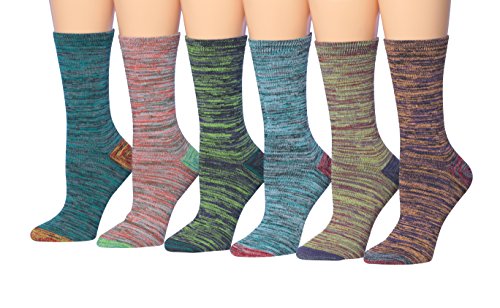 Tipi Toe Women's 6-Pairs Vintage Space Dye Fashion Marled Dress Crew Socks WC26-A