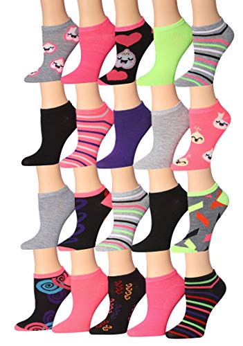 Tipi Toe Women's 20 Pairs Colorful Patterned Low Cut/No Show Socks NS166-167