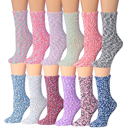 Tipi Toe Women's 12-Pairs Soft Fuzzy Anti-Skid Crew Socks FZ19-20