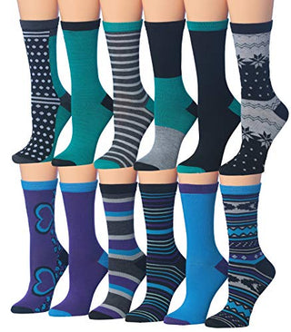 Tipi Toe Women's 12 Pairs Colorful Patterned Crew Socks (WC71-AB)