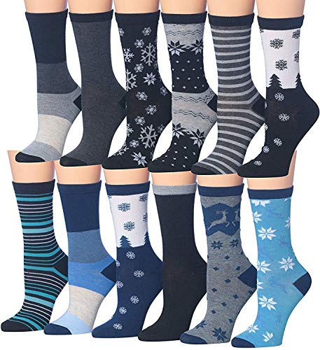 Tipi Toe Women's 12 Pairs Colorful Patterned Crew Socks WC41-AB-N1