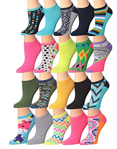 Tipi Toe Women's 20 Pairs Colorful Patterned Low Cut/No Show Socks NS66-94