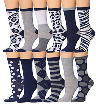 Tipi Toe Women's 12 Pairs Colorful Patterned Crew Socks WC80-AB