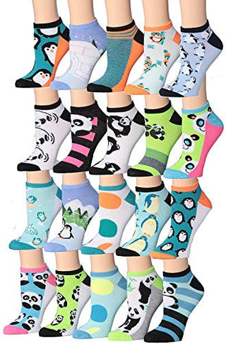 Tipi Toe Women's 20 Pairs Colorful Patterned Low Cut/No Show Socks WL21B-AB