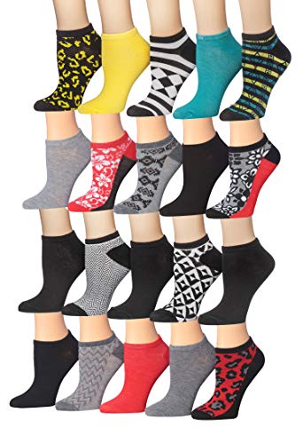 Tipi Toe Women's 20 Pairs Colorful Patterned Low Cut/No Show Socks NS48-73