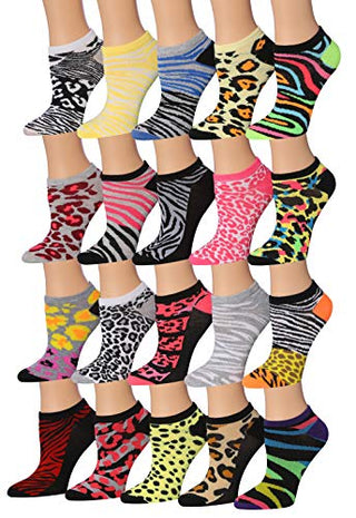 Tipi Toe Women's 20 Pairs Colorful Patterned Low Cut/No Show Socks WL38-AB