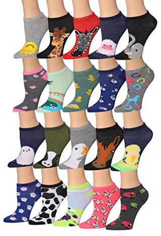 Tipi Toe Women's 20 Pairs Colorful Patterned Low Cut/No Show Socks WL28-AB