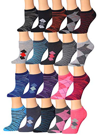 Tipi Toe Women's 20 Pairs Colorful Patterned Low Cut/No Show Socks WL29-AB